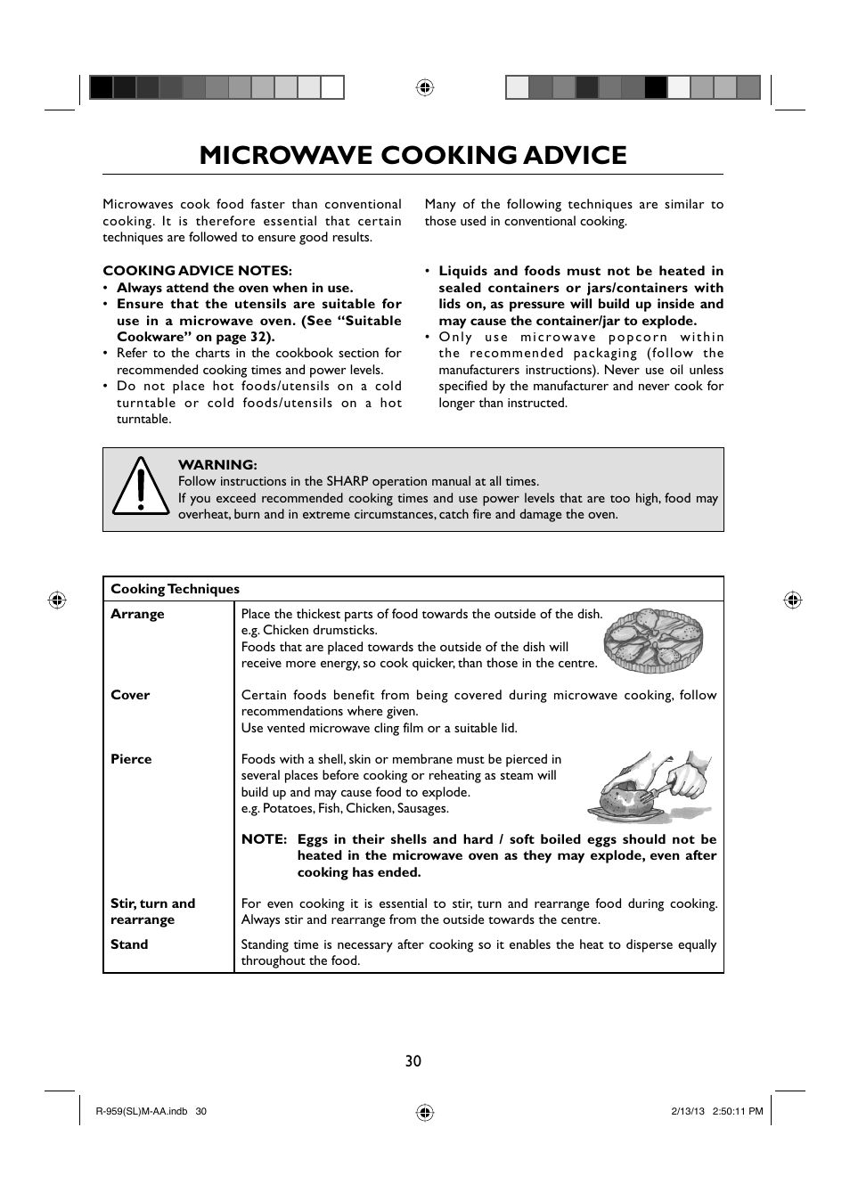 Microwave cooking advice | Sharp R-959SLMAA User Manual | Page 32 / 103