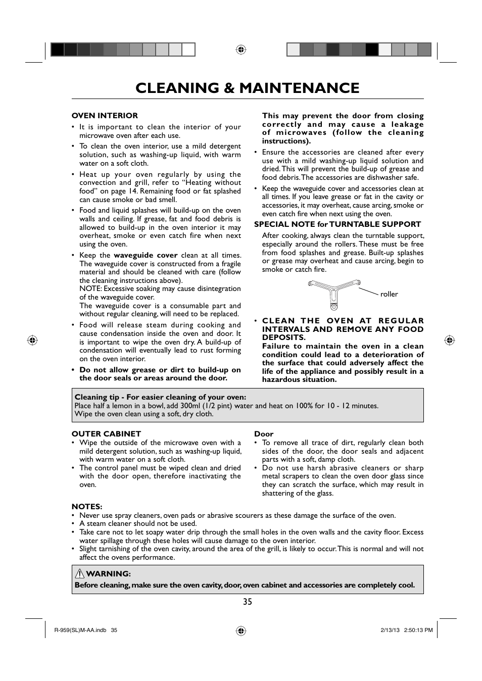Cleaning & maintenance | Sharp R-959SLMAA User Manual | Page 37 / 103