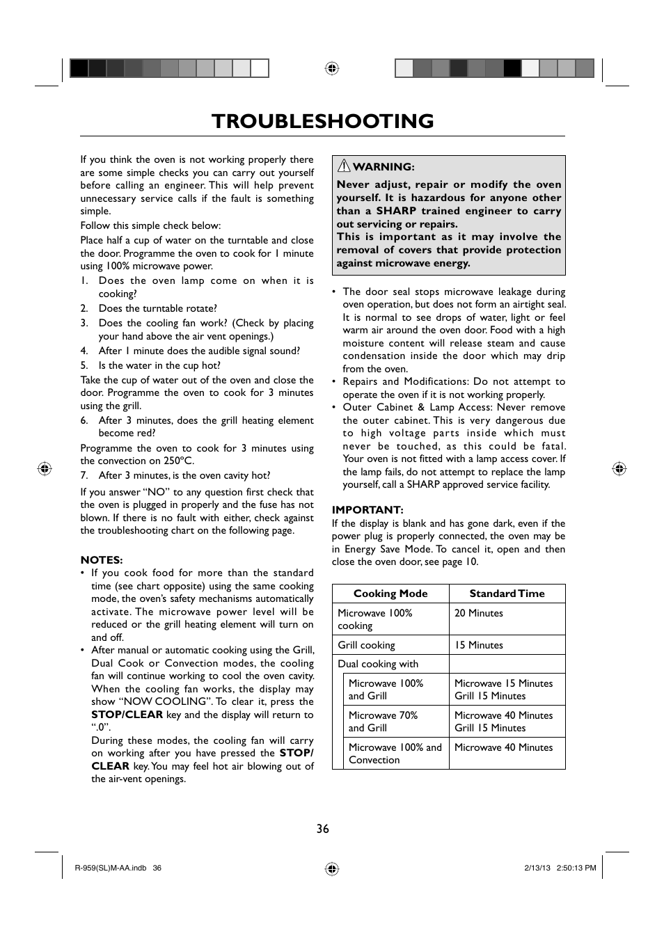 Troubleshooting | Sharp R-959SLMAA User Manual | Page 38 / 103