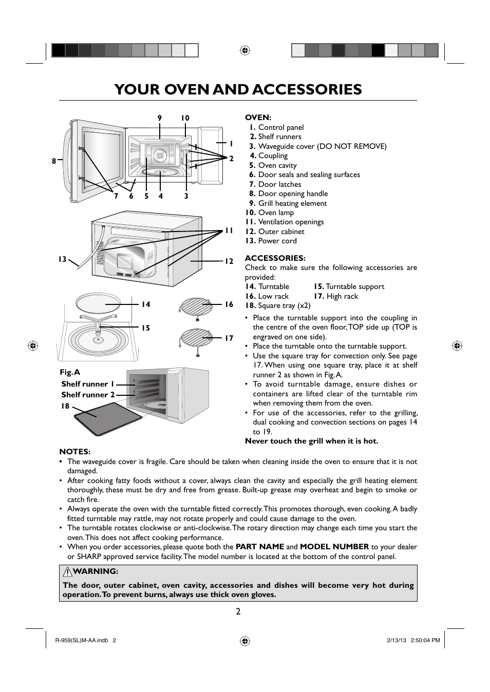 Your oven and accessories | Sharp R-959SLMAA User Manual | Page 4 / 103