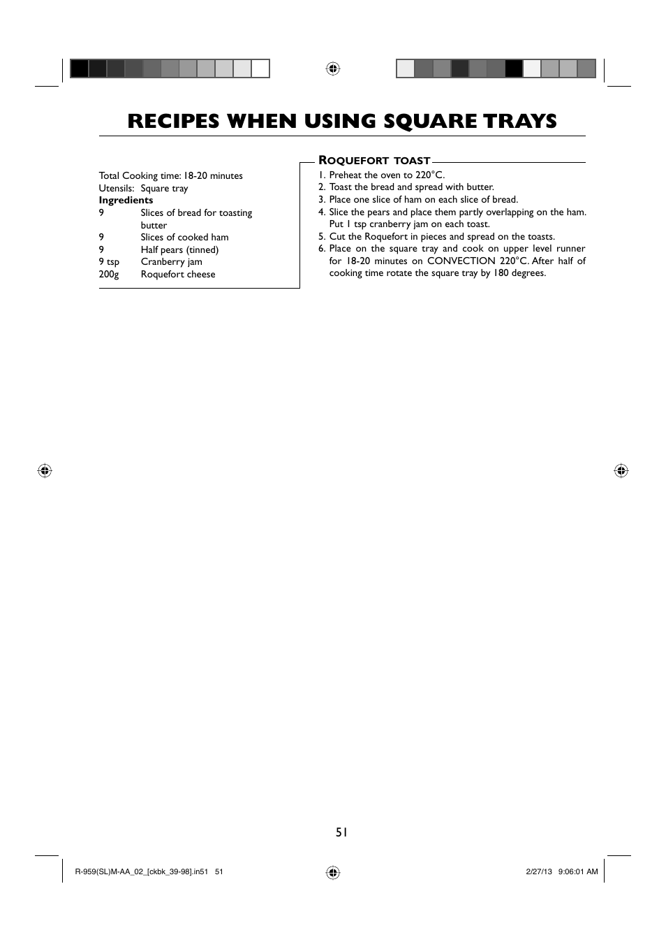 Recipes when using square trays | Sharp R-959SLMAA User Manual | Page 53 / 103