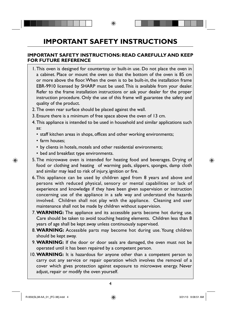 Important safety instructions | Sharp R-959SLMAA User Manual | Page 6 / 103