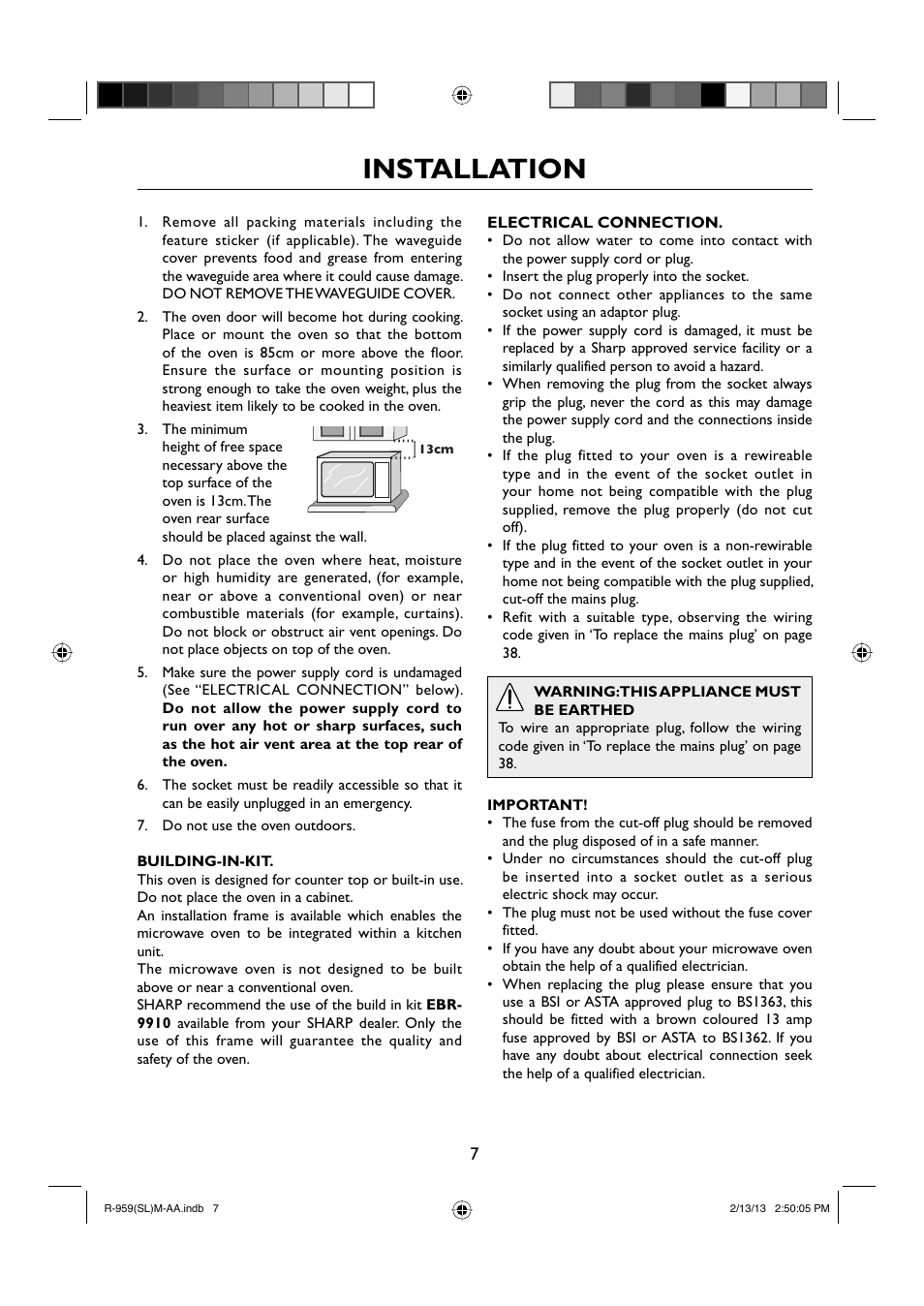 Installation | Sharp R-959SLMAA User Manual | Page 9 / 103