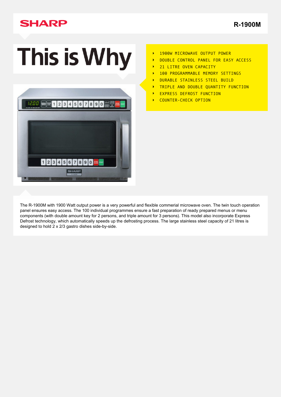 Sharp R-1900M User Manual | 2 pages