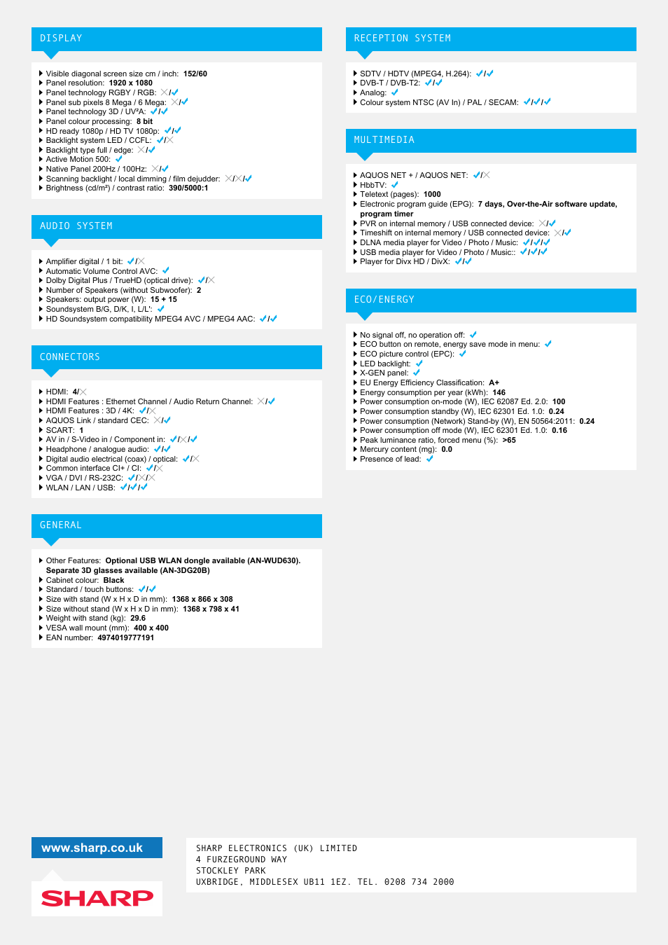 Sharp LC-60LE651K User Manual | Page 2 / 2