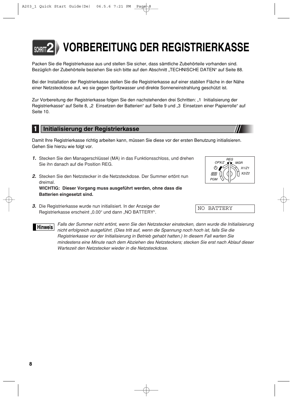 Vorbereitung der registrierkasse, Schritt | Sharp XE-A203 User Manual | Page 100 / 454