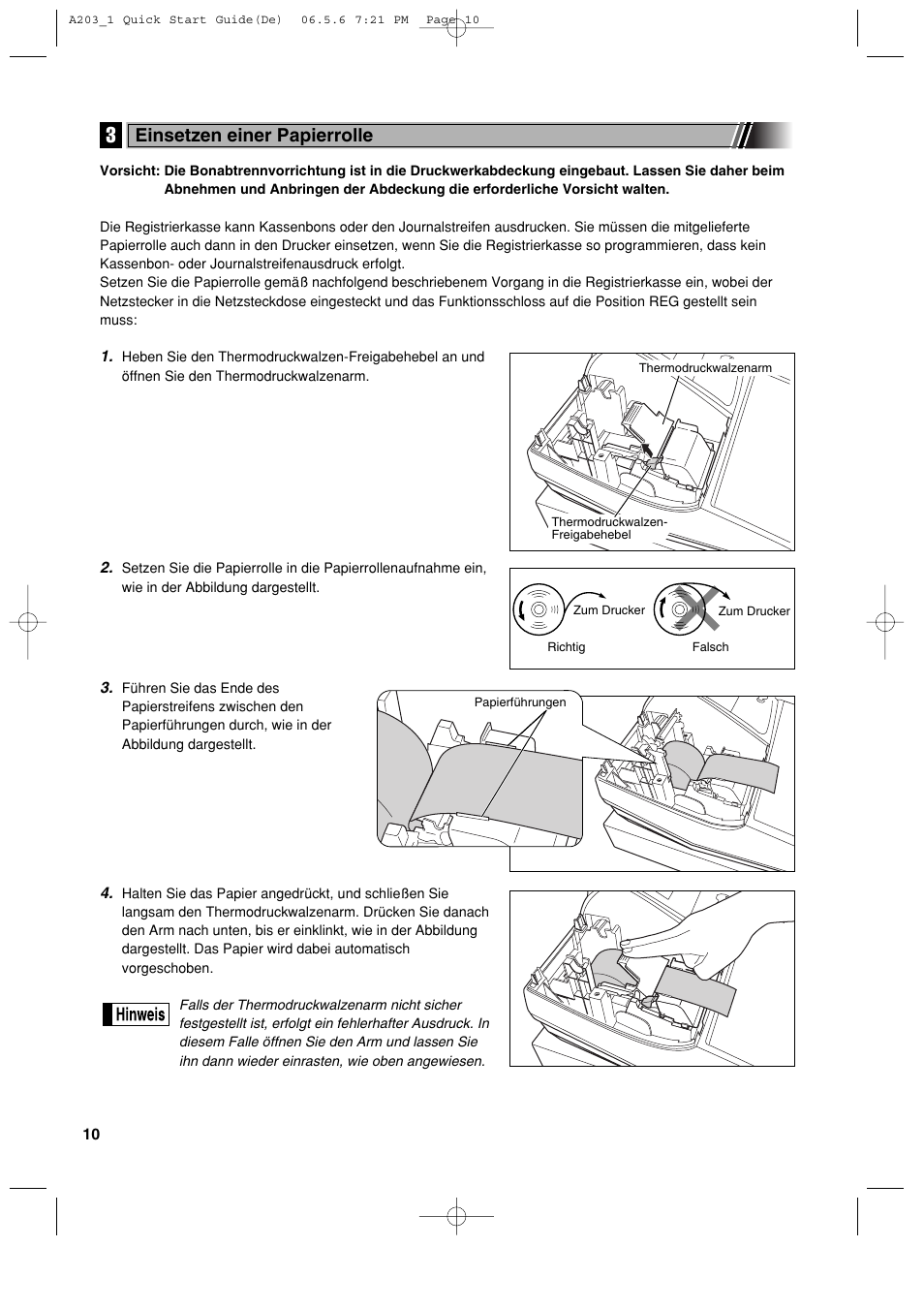 Einsetzen einer papierrolle | Sharp XE-A203 User Manual | Page 102 / 454