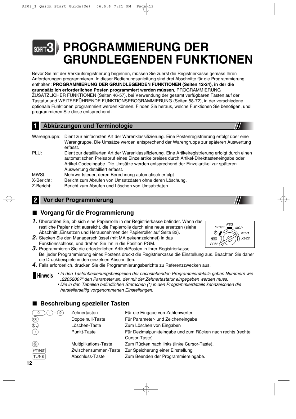 Programmierung der grundlegenden funktionen, Schritt | Sharp XE-A203 User Manual | Page 104 / 454