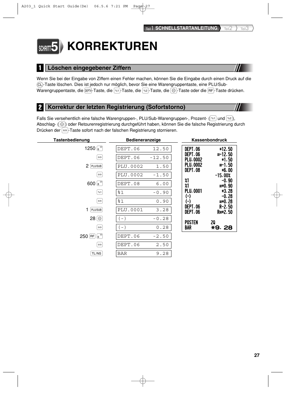 Korrekturen, Schritt | Sharp XE-A203 User Manual | Page 119 / 454