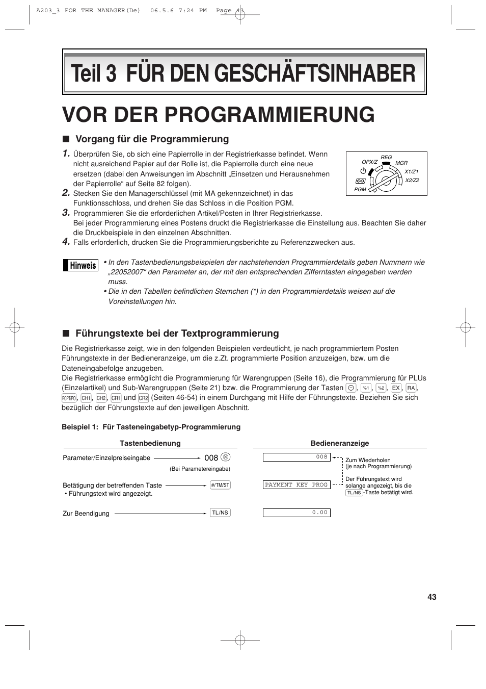 Teil 3 für den geschäftsinhaber, Vor der programmierung | Sharp XE-A203 User Manual | Page 135 / 454