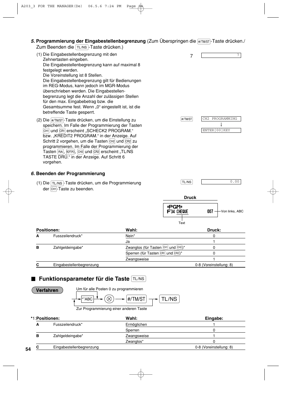 Funktionsparameter für die taste | Sharp XE-A203 User Manual | Page 146 / 454