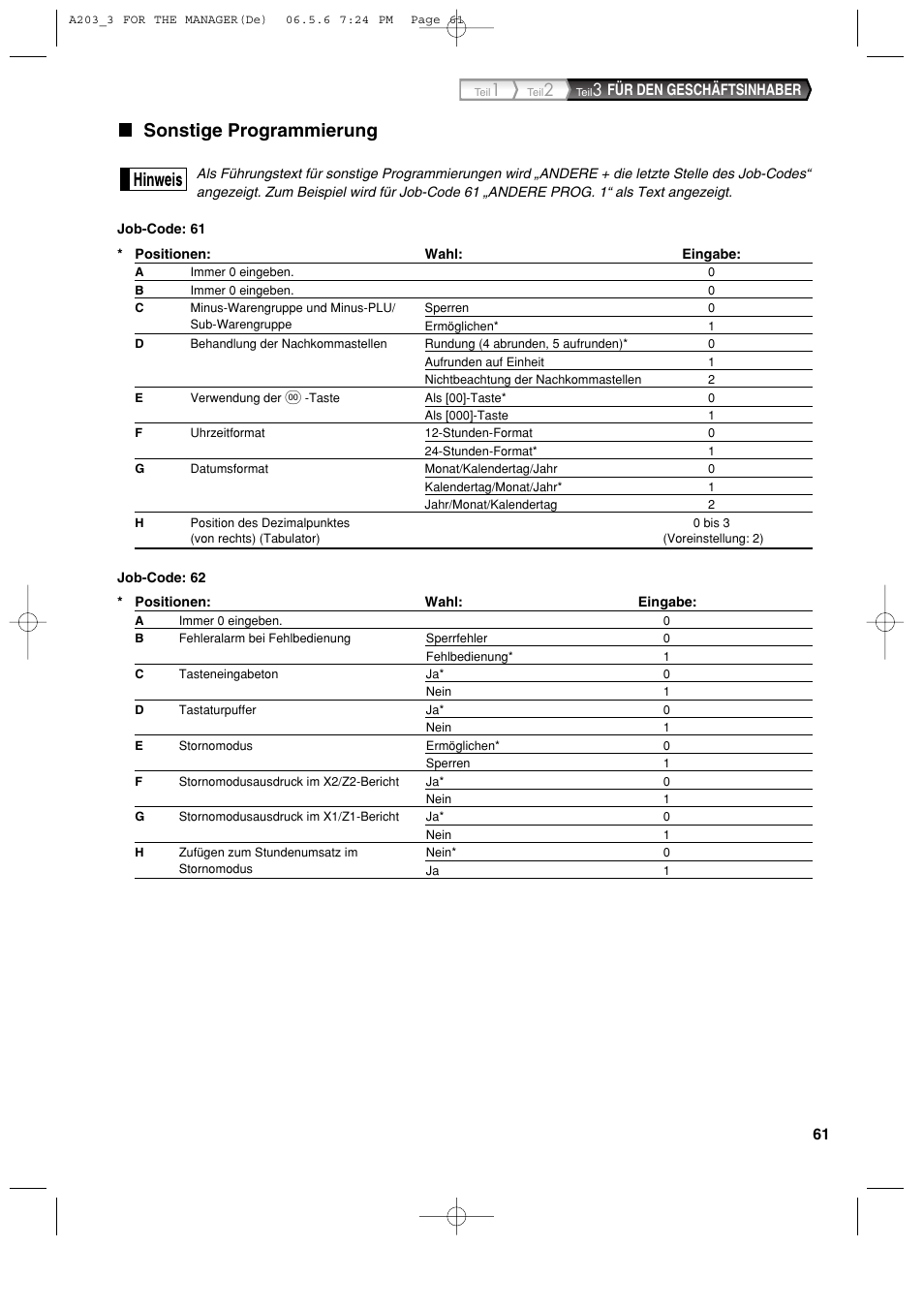 Sonstige programmierung, Für den geschäftsinhaber | Sharp XE-A203 User Manual | Page 153 / 454