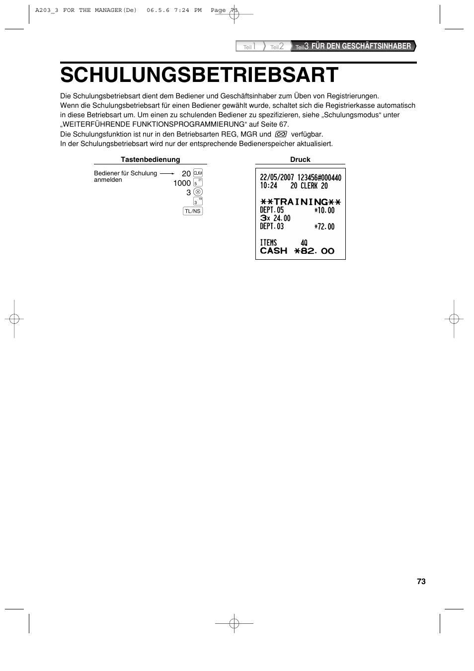 Schulungsbetriebsart | Sharp XE-A203 User Manual | Page 165 / 454