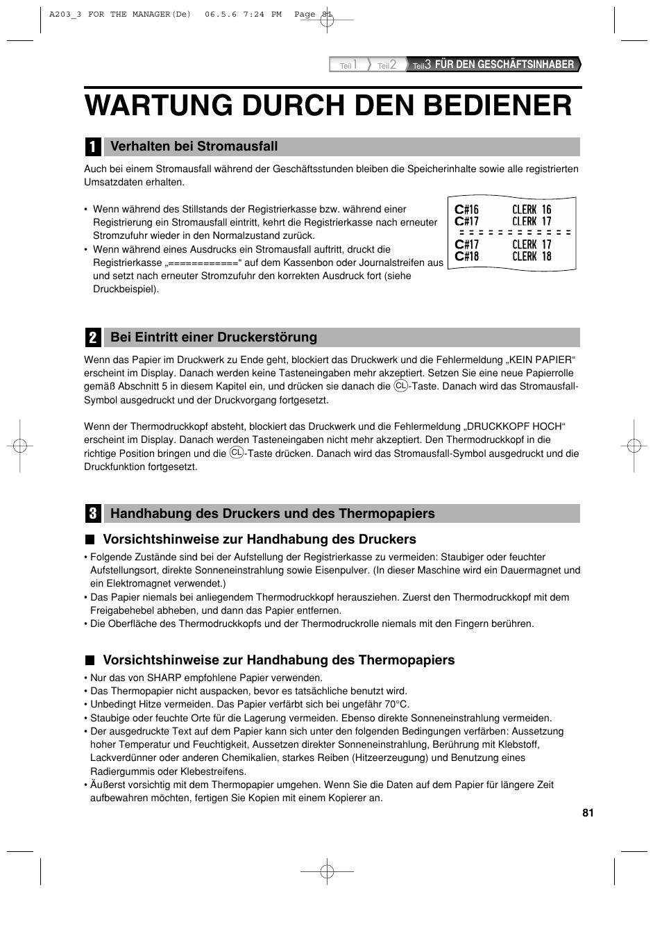 Wartung durch den bediener | Sharp XE-A203 User Manual | Page 173 / 454