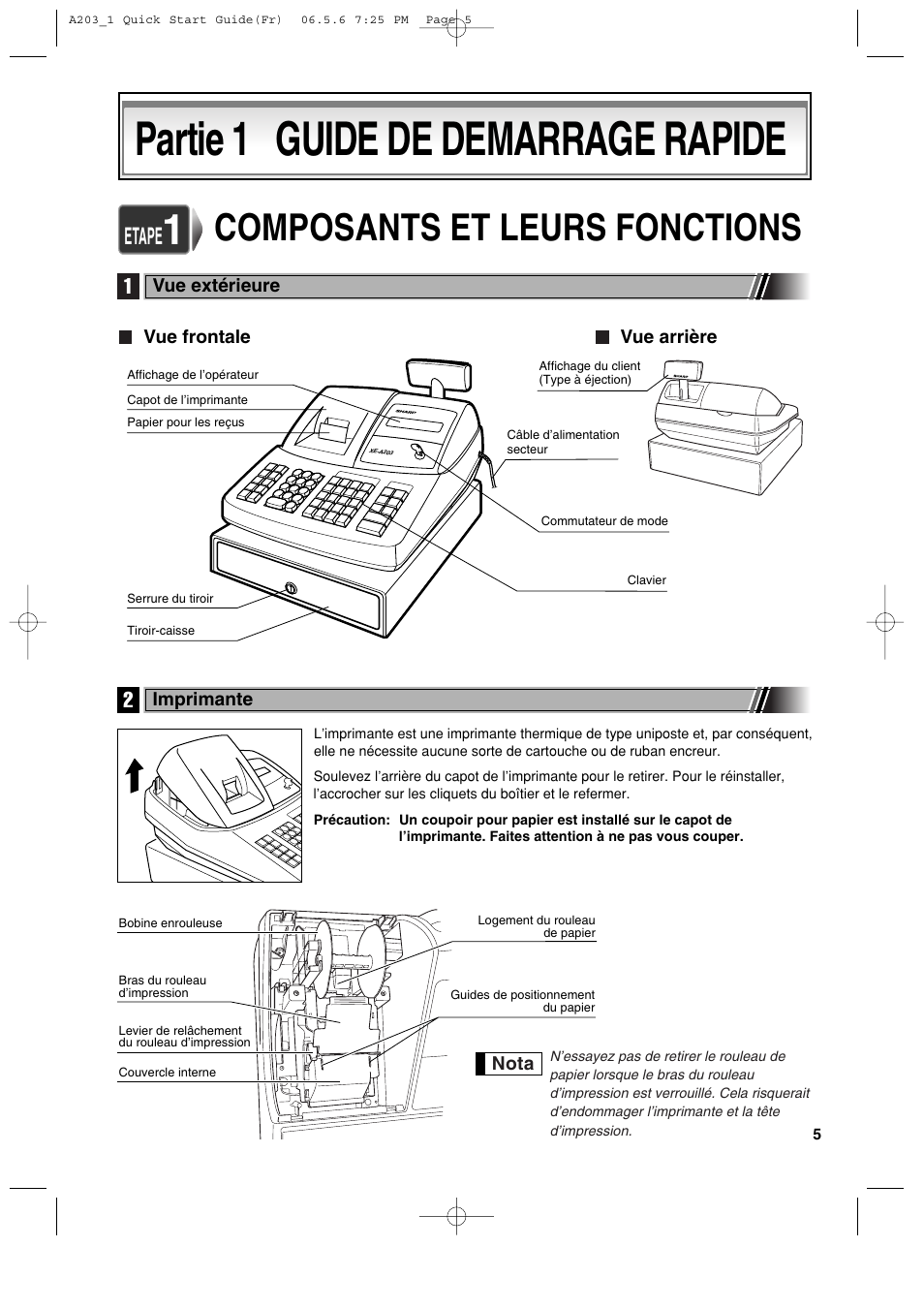 Partie 1 guide de demarrage rapide, Composants et leurs fonctions, Etape | Sharp XE-A203 User Manual | Page 187 / 454