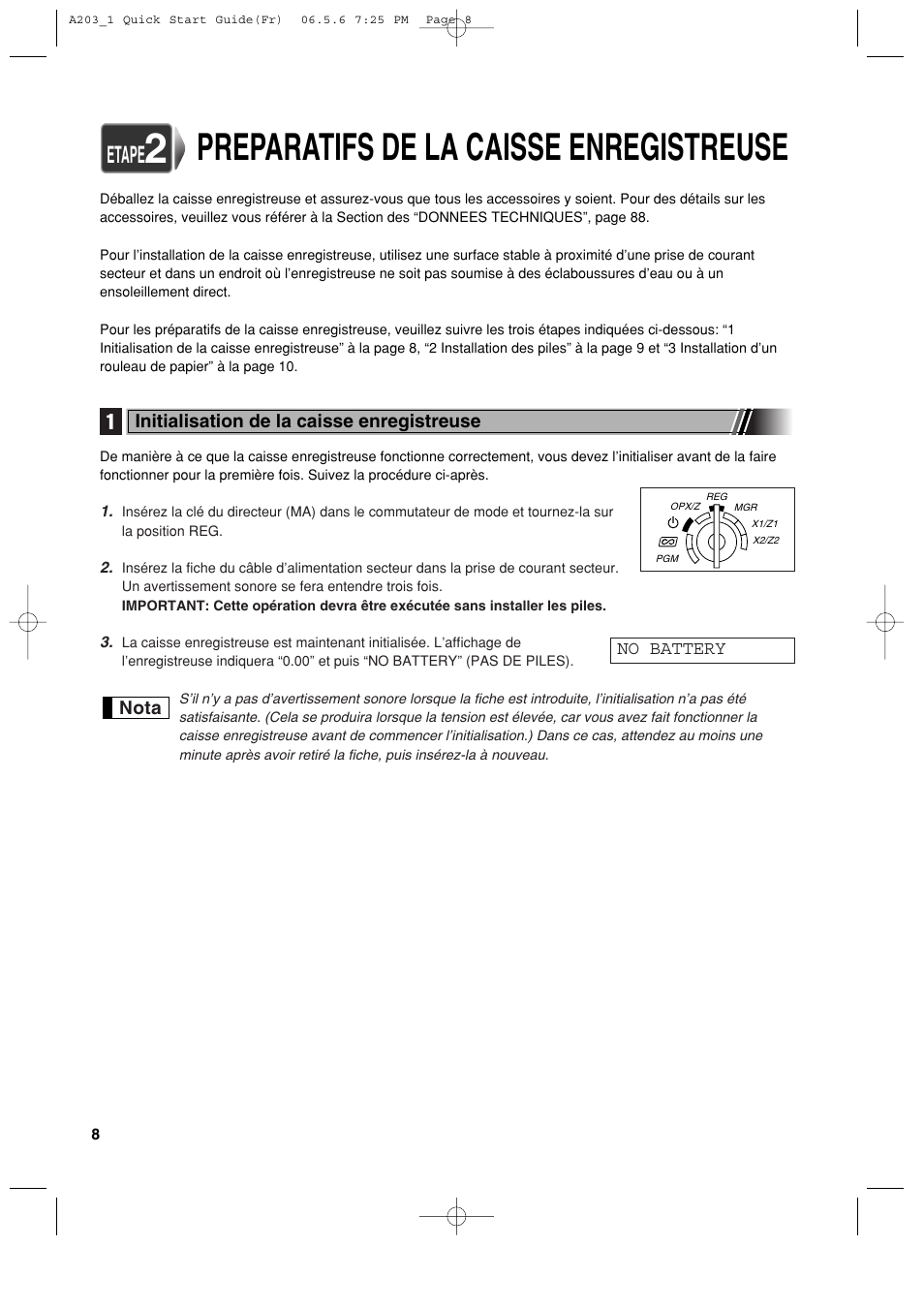 Preparatifs de la caisse enregistreuse, Etape | Sharp XE-A203 User Manual | Page 190 / 454