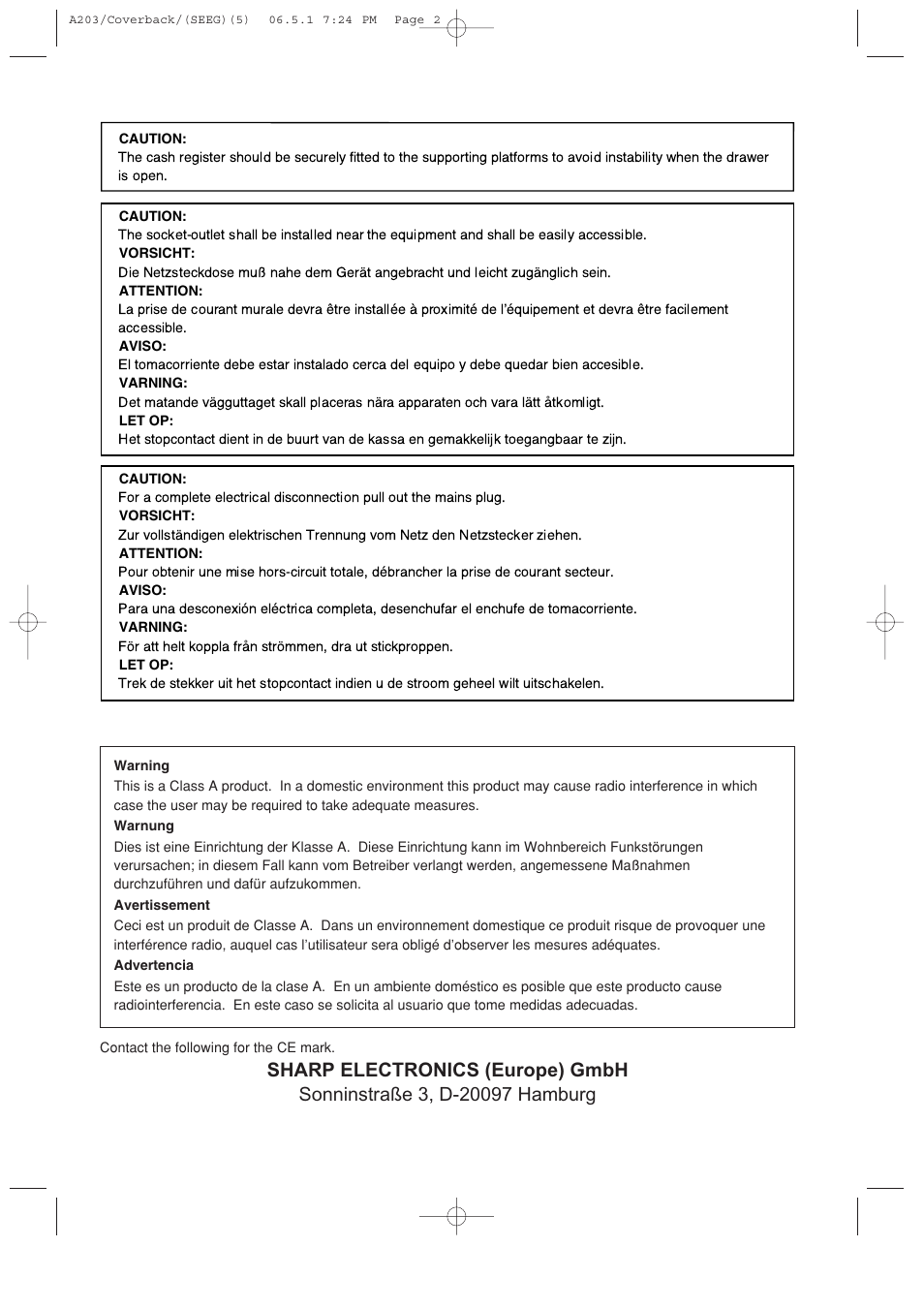 Sharp electronics (europe) gmbh | Sharp XE-A203 User Manual | Page 2 / 454