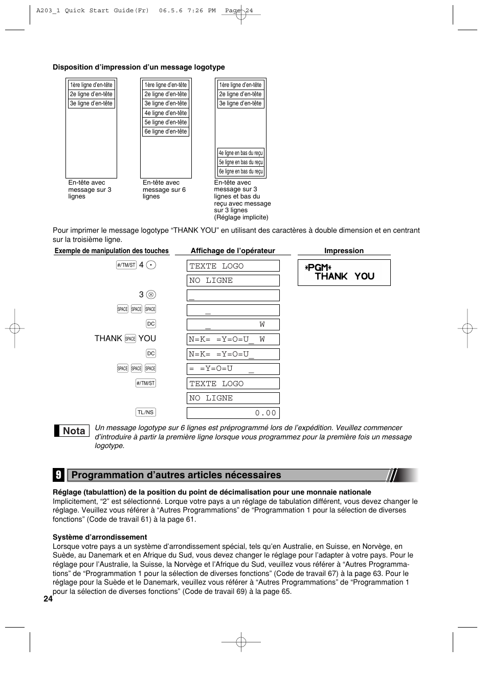 S s s w, Nota, Programmation d’autres articles nécessaires | Sharp XE-A203 User Manual | Page 206 / 454