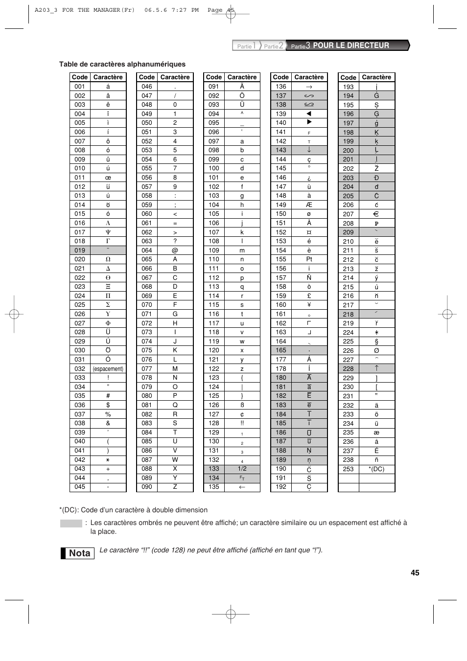 Nota, Pour le directeur | Sharp XE-A203 User Manual | Page 227 / 454