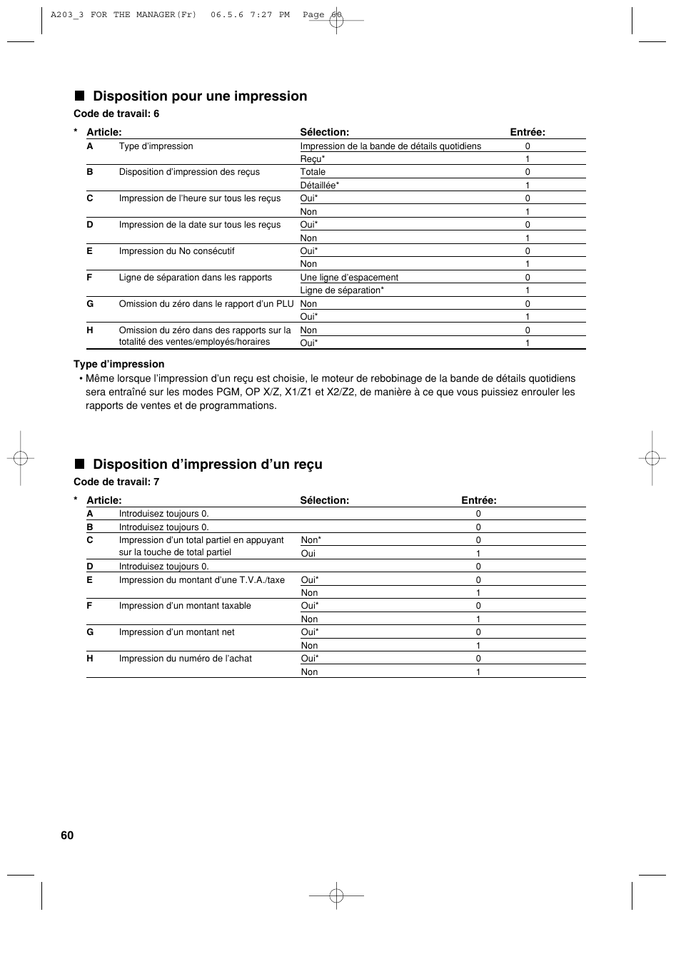 Disposition pour une impression, Disposition d’impression d’un reçu | Sharp XE-A203 User Manual | Page 242 / 454