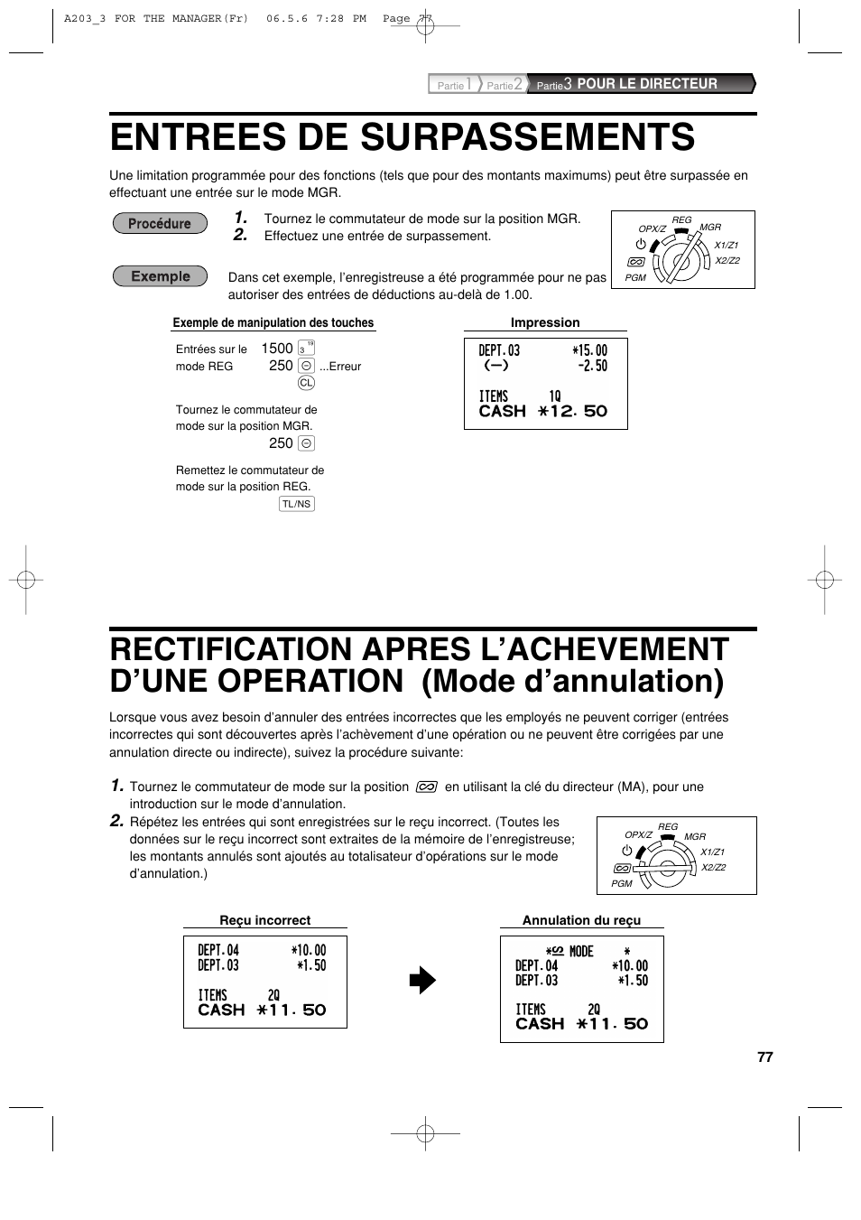 Entrees de surpassements | Sharp XE-A203 User Manual | Page 259 / 454