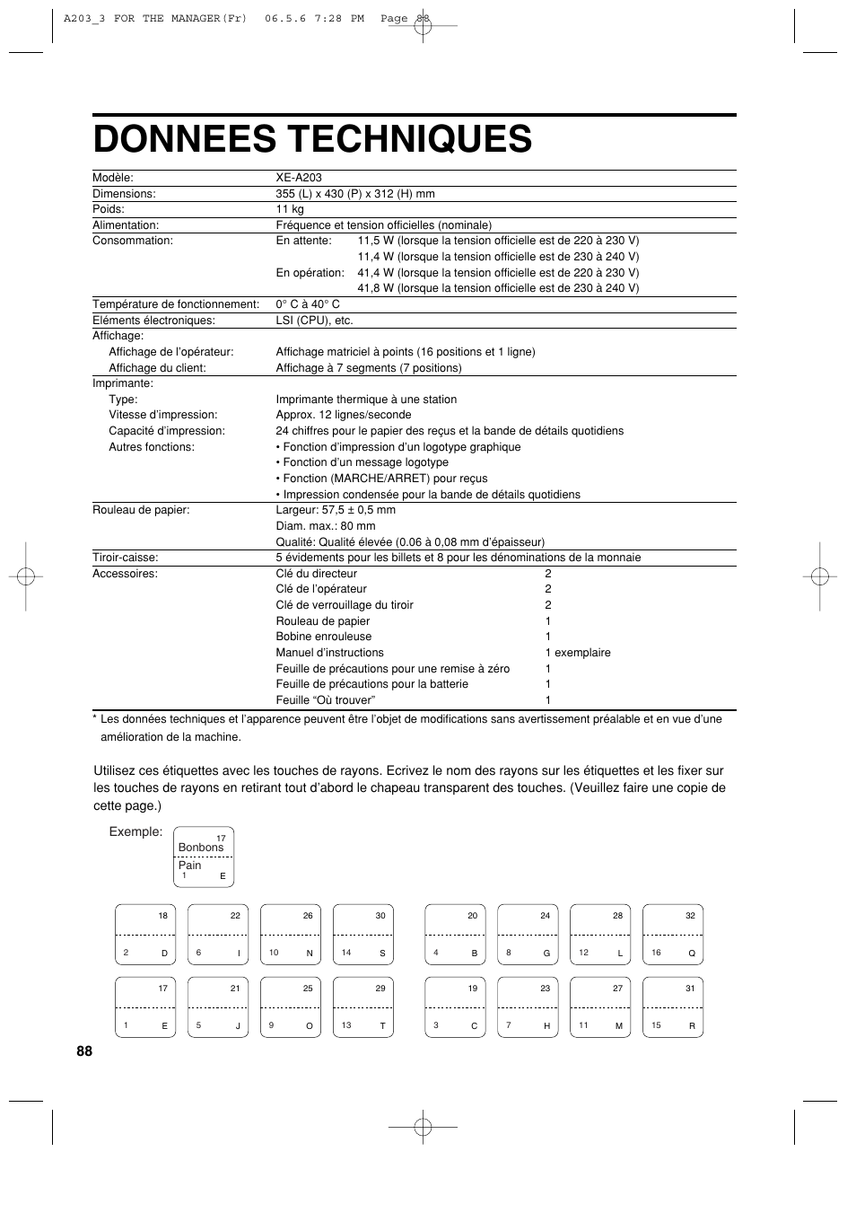 Donnees techniques | Sharp XE-A203 User Manual | Page 270 / 454