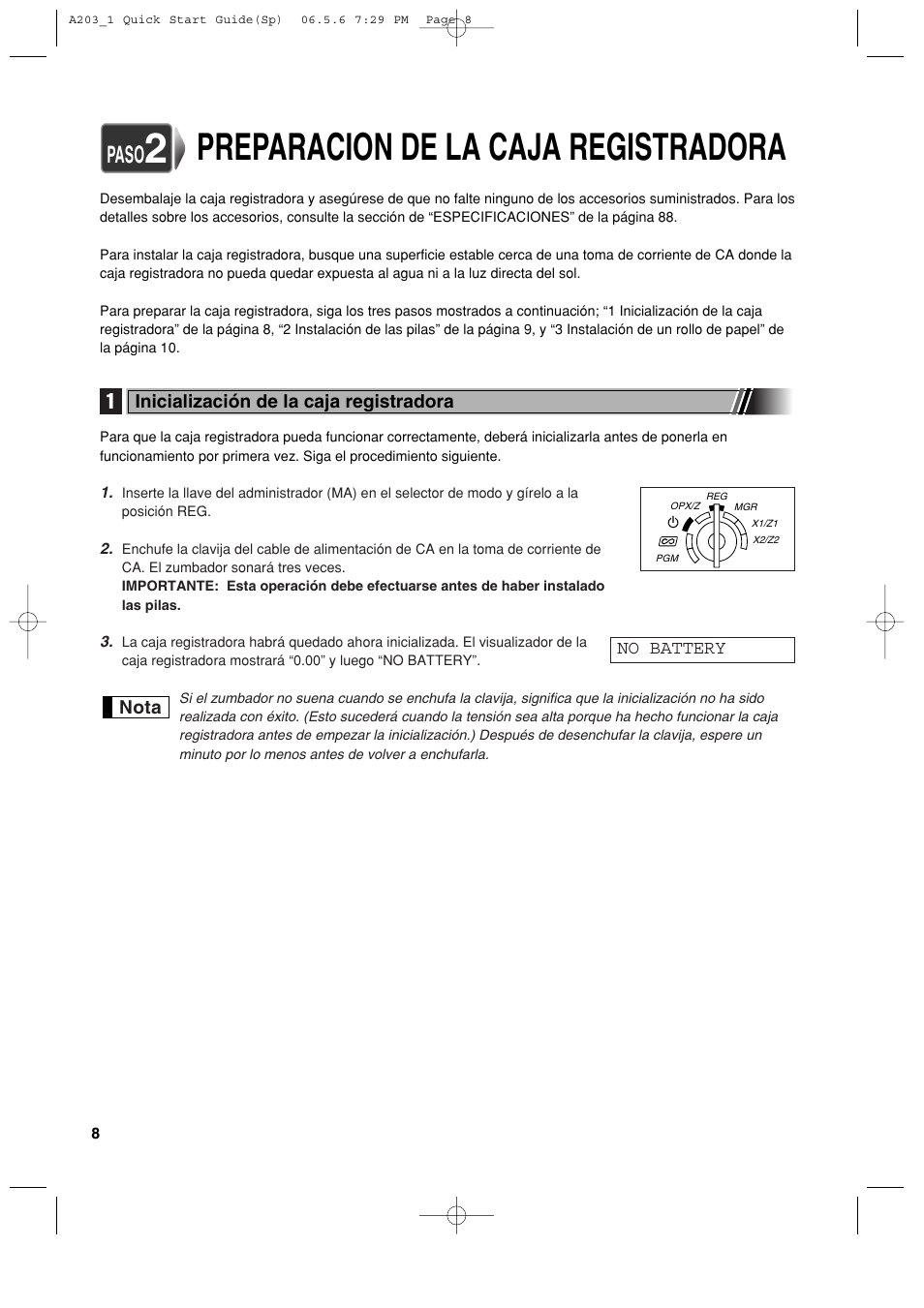 Preparacion de la caja registradora, Paso | Sharp XE-A203 User Manual | Page 280 / 454