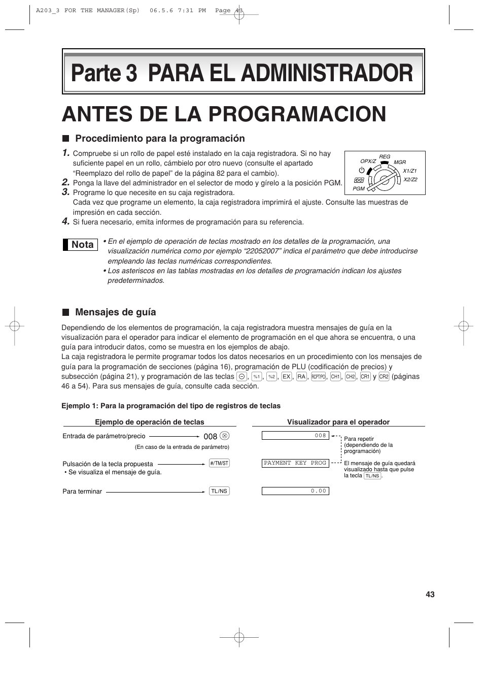 Parte 3 para el administrador, Antes de la programacion | Sharp XE-A203 User Manual | Page 315 / 454