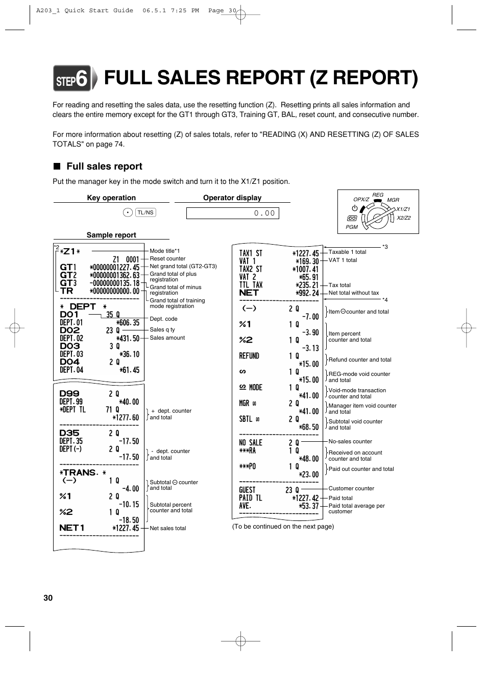 Full sales report (z report), Step, Full sales report | Sharp XE-A203 User Manual | Page 32 / 454