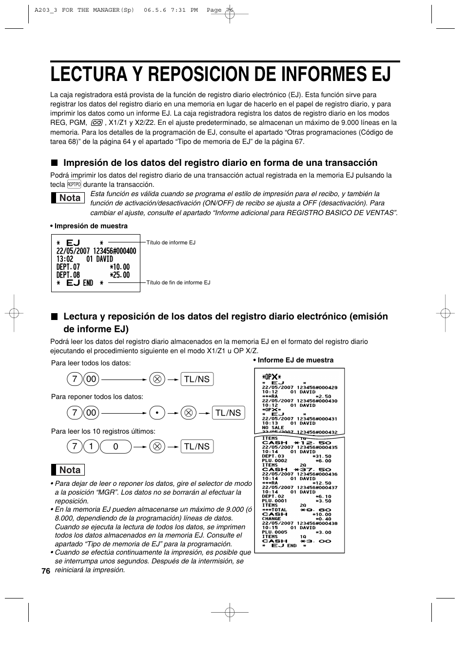 Lectura y reposicion de informes ej | Sharp XE-A203 User Manual | Page 348 / 454