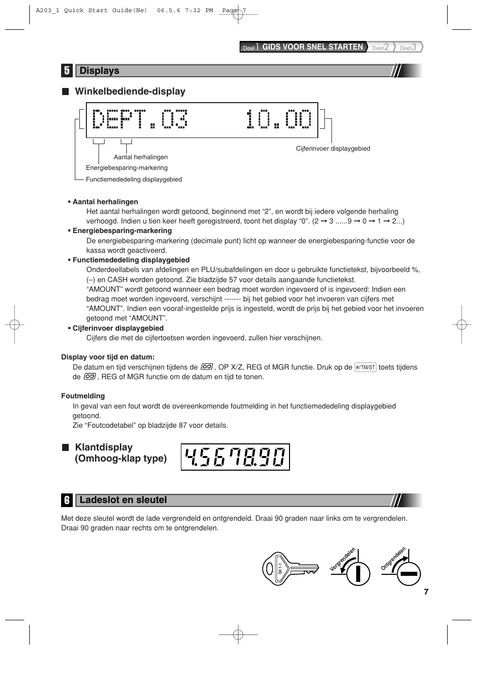 Winkelbediende-display, Klantdisplay (omhoog-klap type), Displays | Ladeslot en sleutel | Sharp XE-A203 User Manual | Page 369 / 454