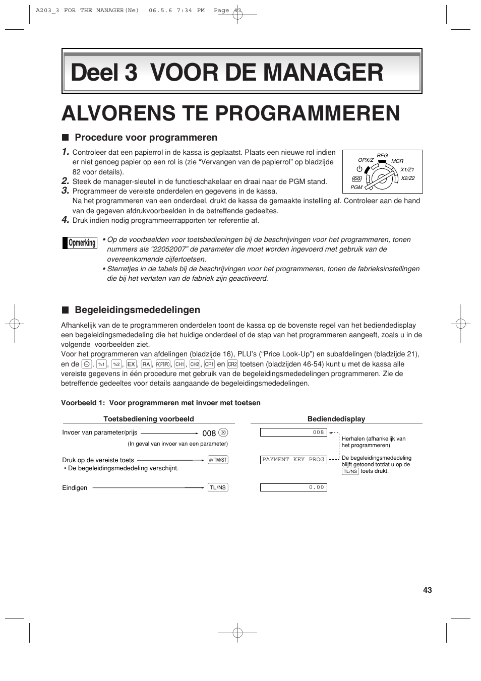 Deel 3 voor de manager, Alvorens te programmeren | Sharp XE-A203 User Manual | Page 405 / 454