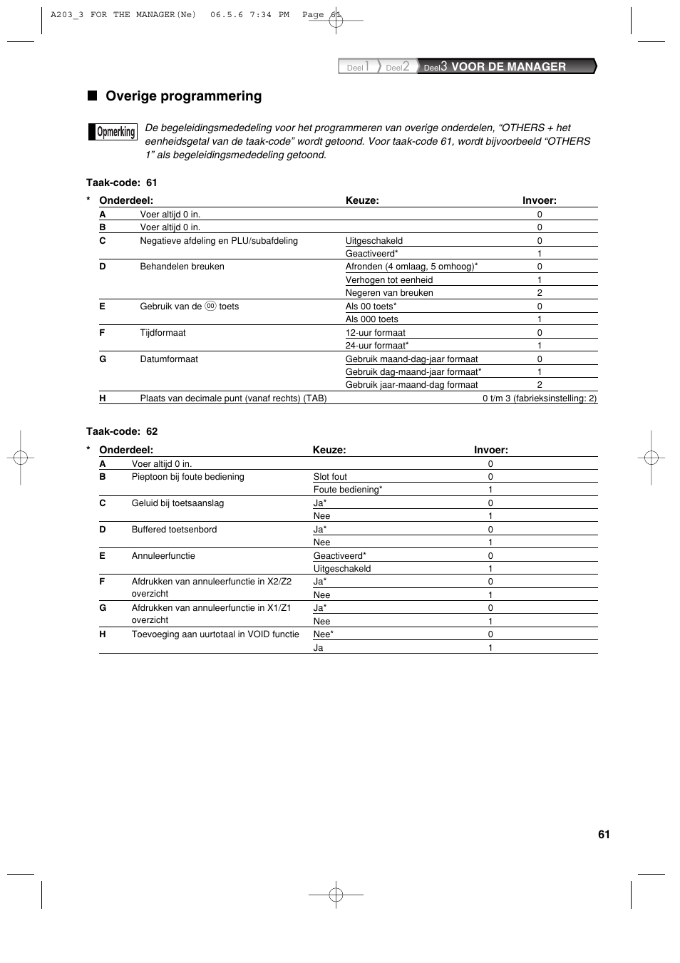 Overige programmering, Voor de manager | Sharp XE-A203 User Manual | Page 423 / 454