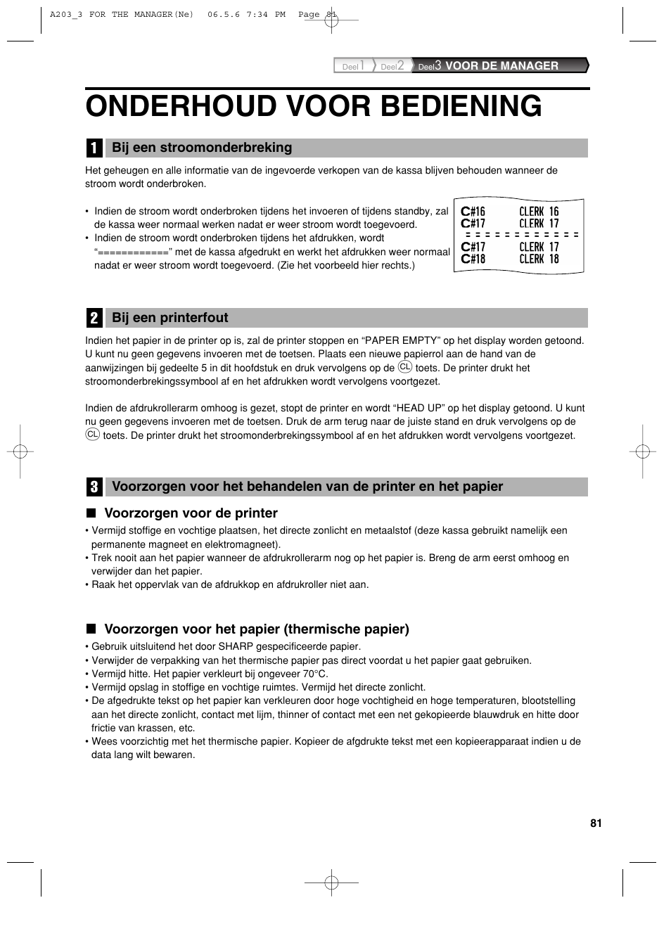 Onderhoud voor bediening | Sharp XE-A203 User Manual | Page 443 / 454