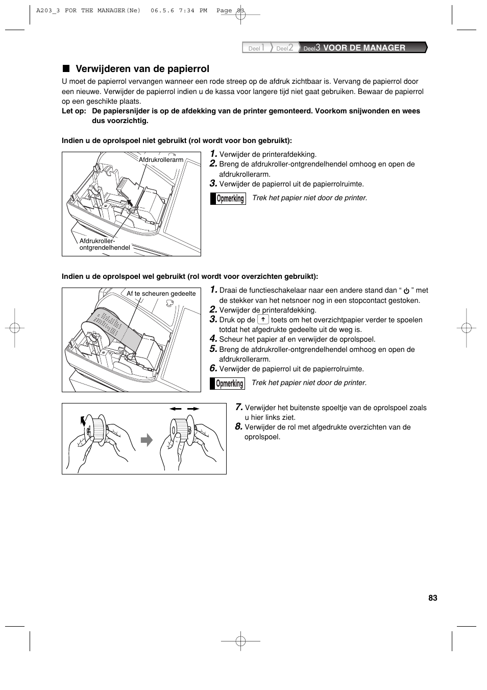 Verwijderen van de papierrol | Sharp XE-A203 User Manual | Page 445 / 454