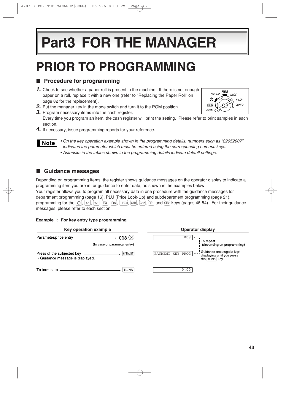 Part3 for the manager, Prior to programming | Sharp XE-A203 User Manual | Page 45 / 454