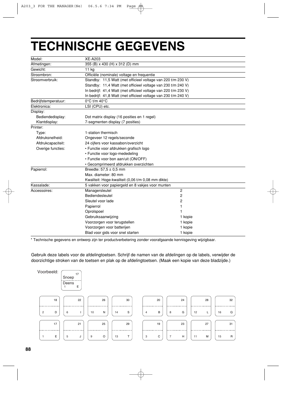 Technische gegevens | Sharp XE-A203 User Manual | Page 450 / 454