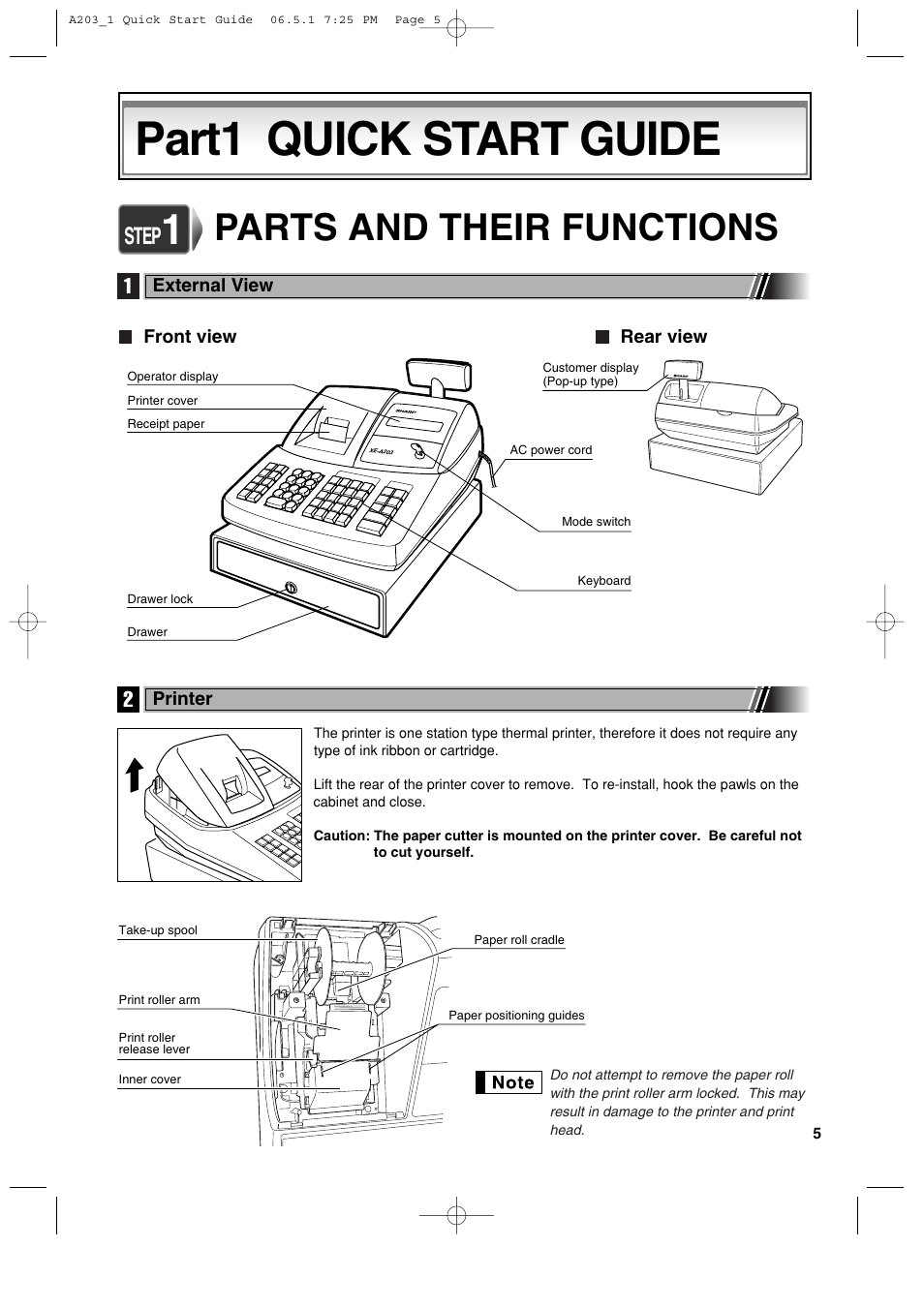 Part1 quick start guide, Parts and their functions, Step | Sharp XE-A203 User Manual | Page 7 / 454