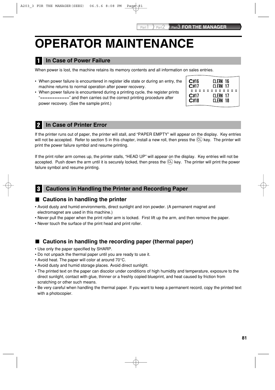 Operator maintenance | Sharp XE-A203 User Manual | Page 83 / 454