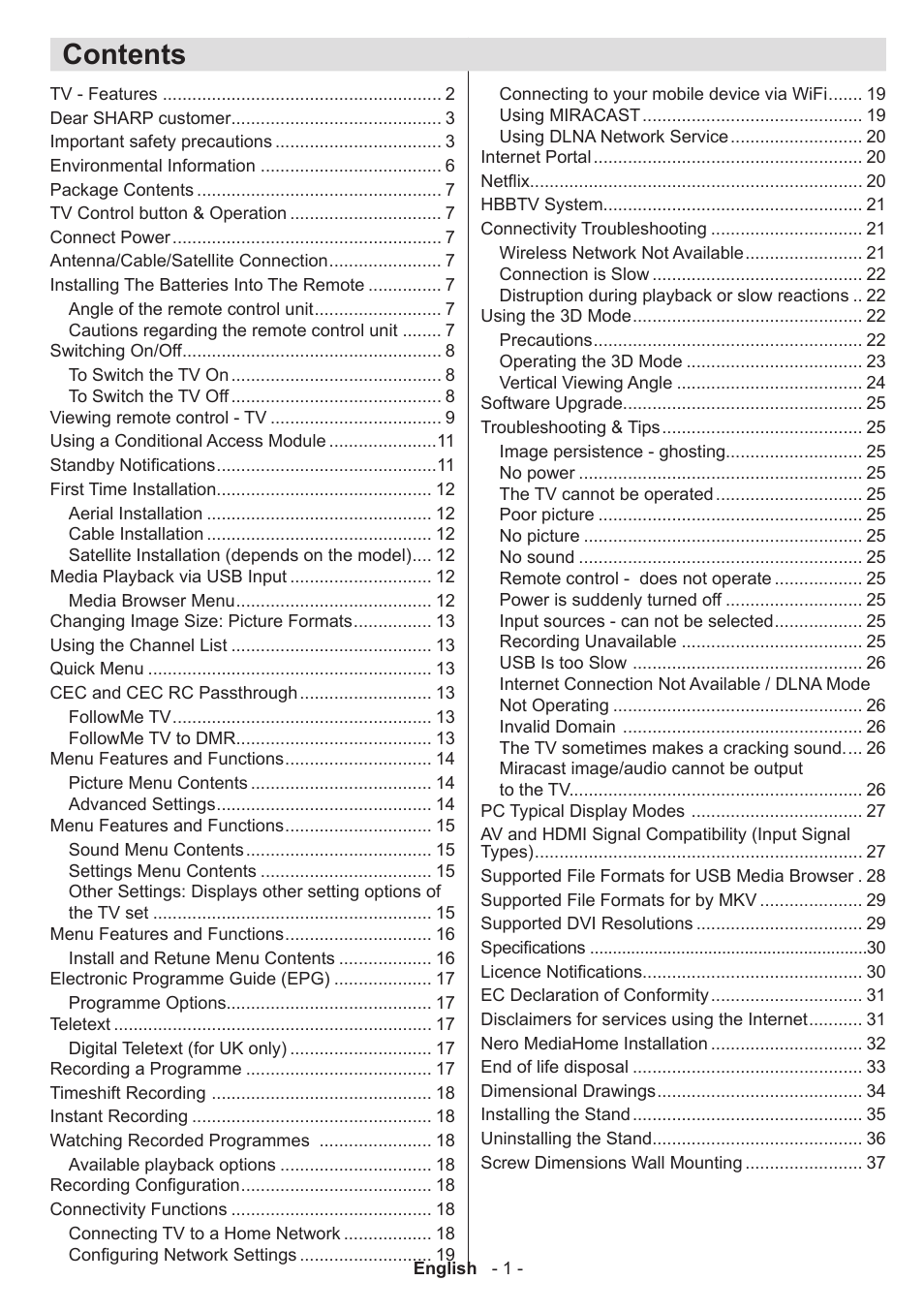 Sharp LC-42LE761K User Manual | Page 2 / 39