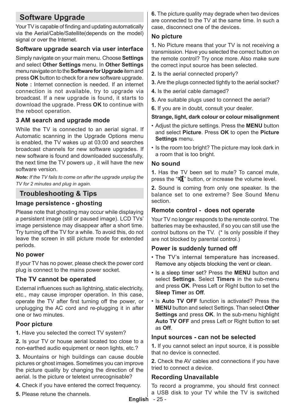 Software upgrade, Troubleshooting & tips | Sharp LC-42LE761K User Manual | Page 26 / 39