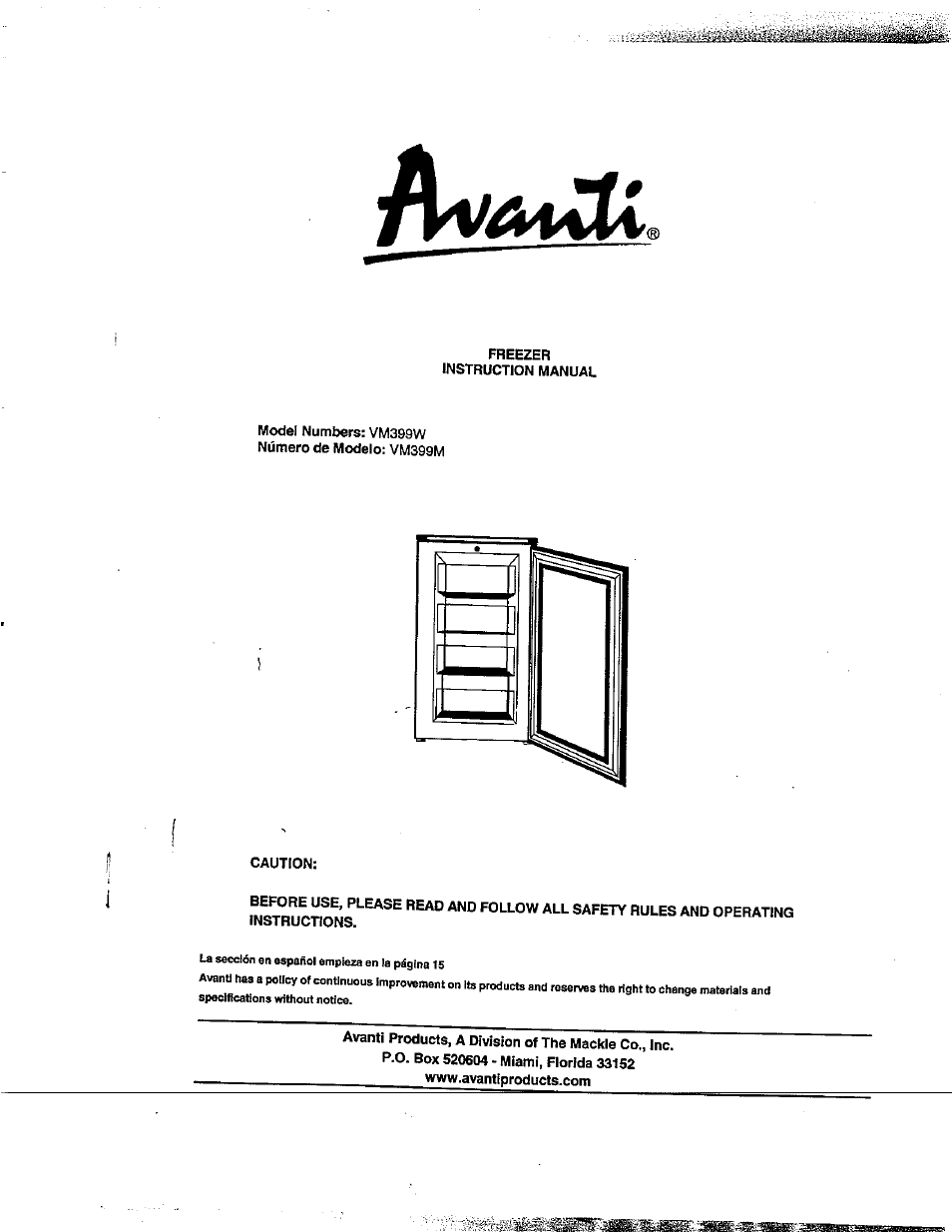 Avanti VM399W User Manual | 19 pages