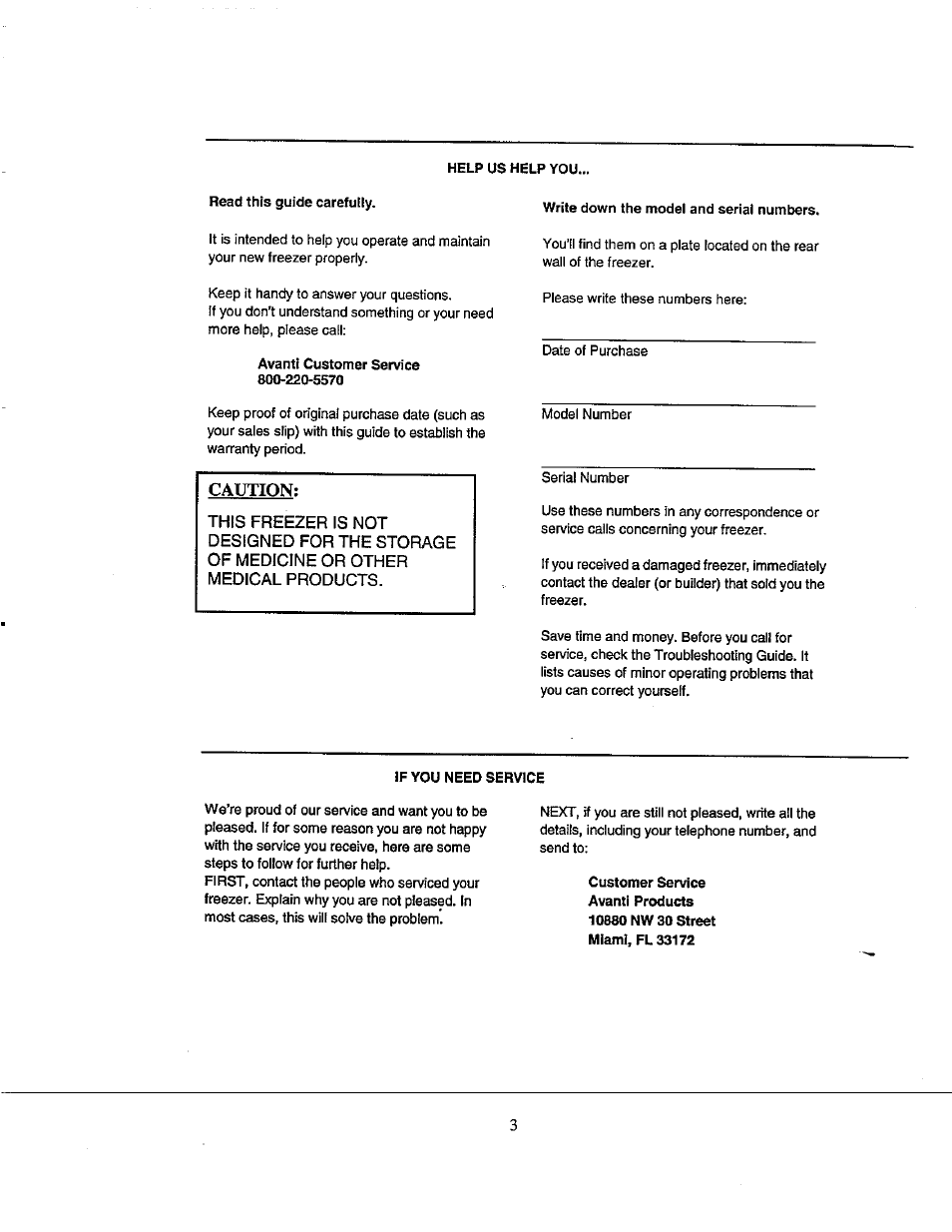Caution | Avanti VM399W User Manual | Page 3 / 19