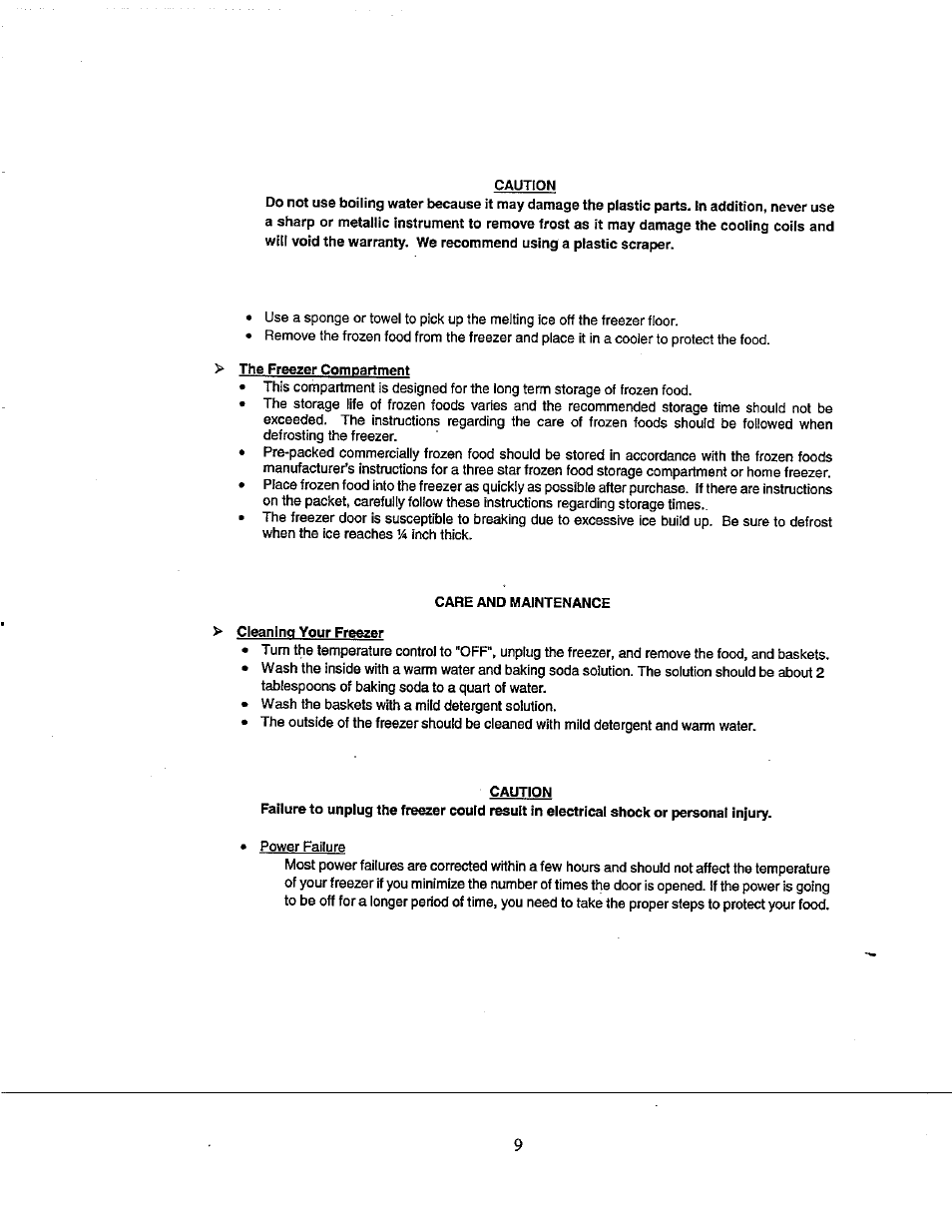 Caution, The freezer compartment, Cleaning your freezer | Avanti VM399W User Manual | Page 9 / 19