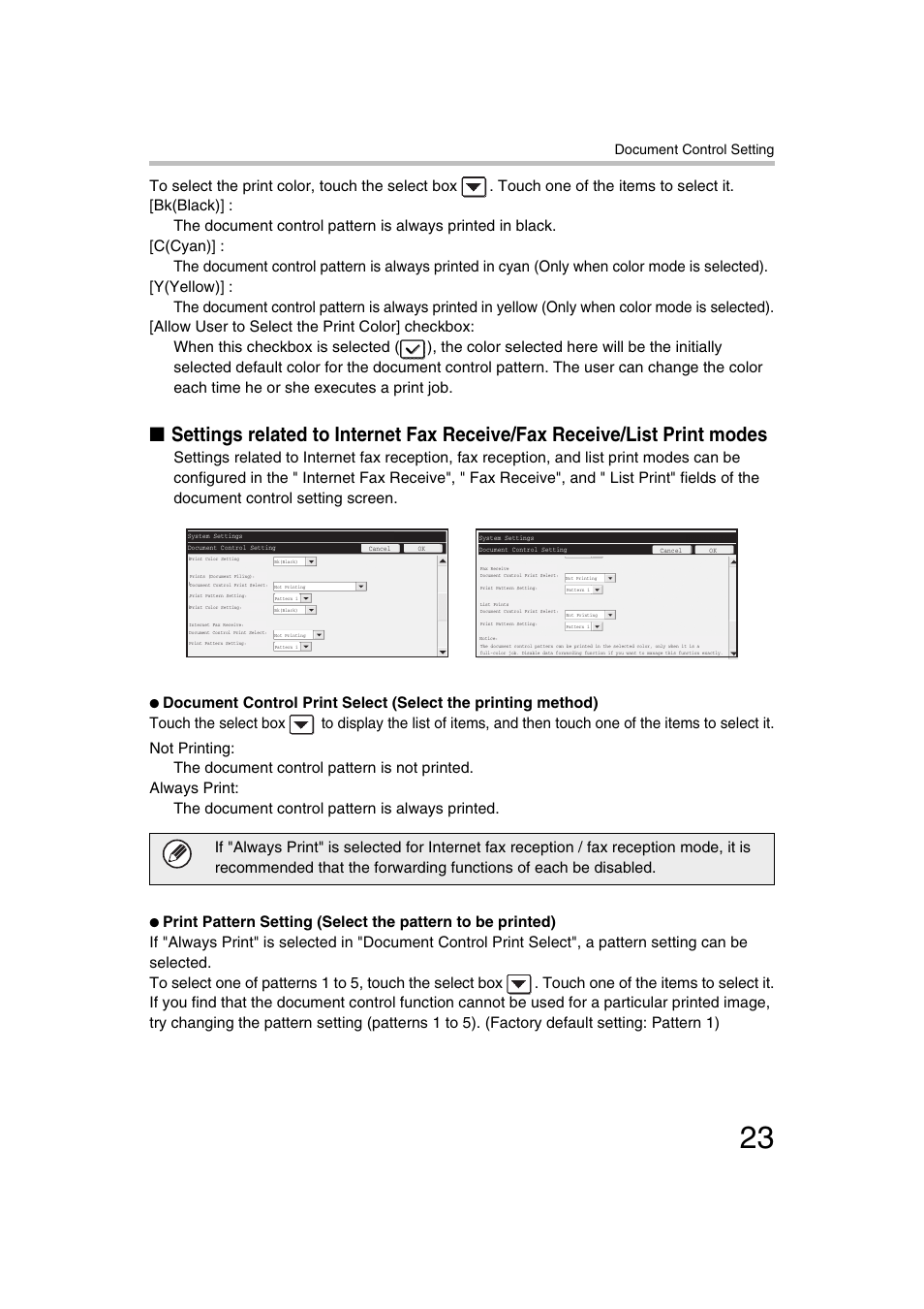 Document control setting | Sharp MX-C312 User Manual | Page 24 / 30