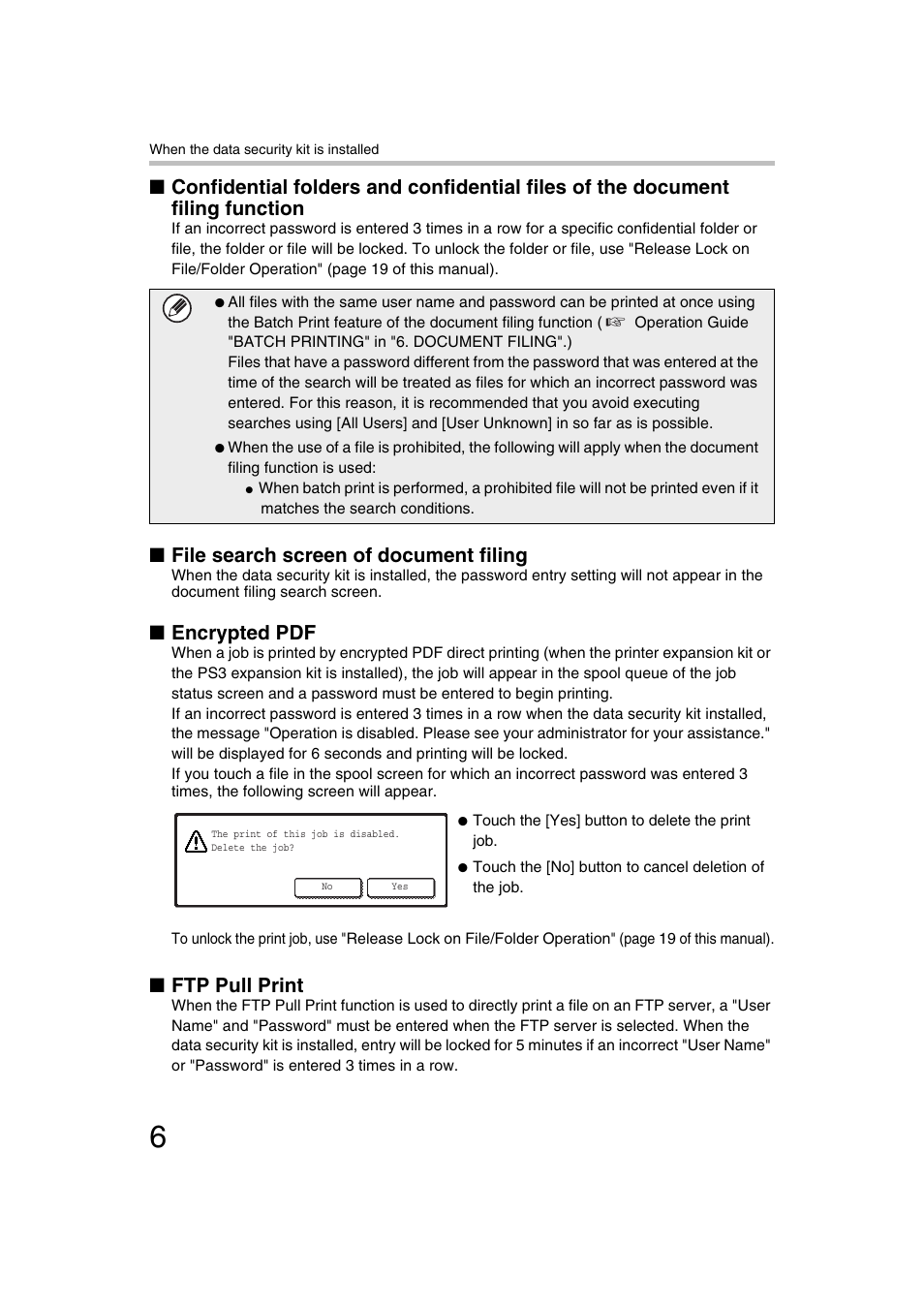 File search screen of document filing, Encrypted pdf, Ftp pull print | Sharp MX-C312 User Manual | Page 7 / 30