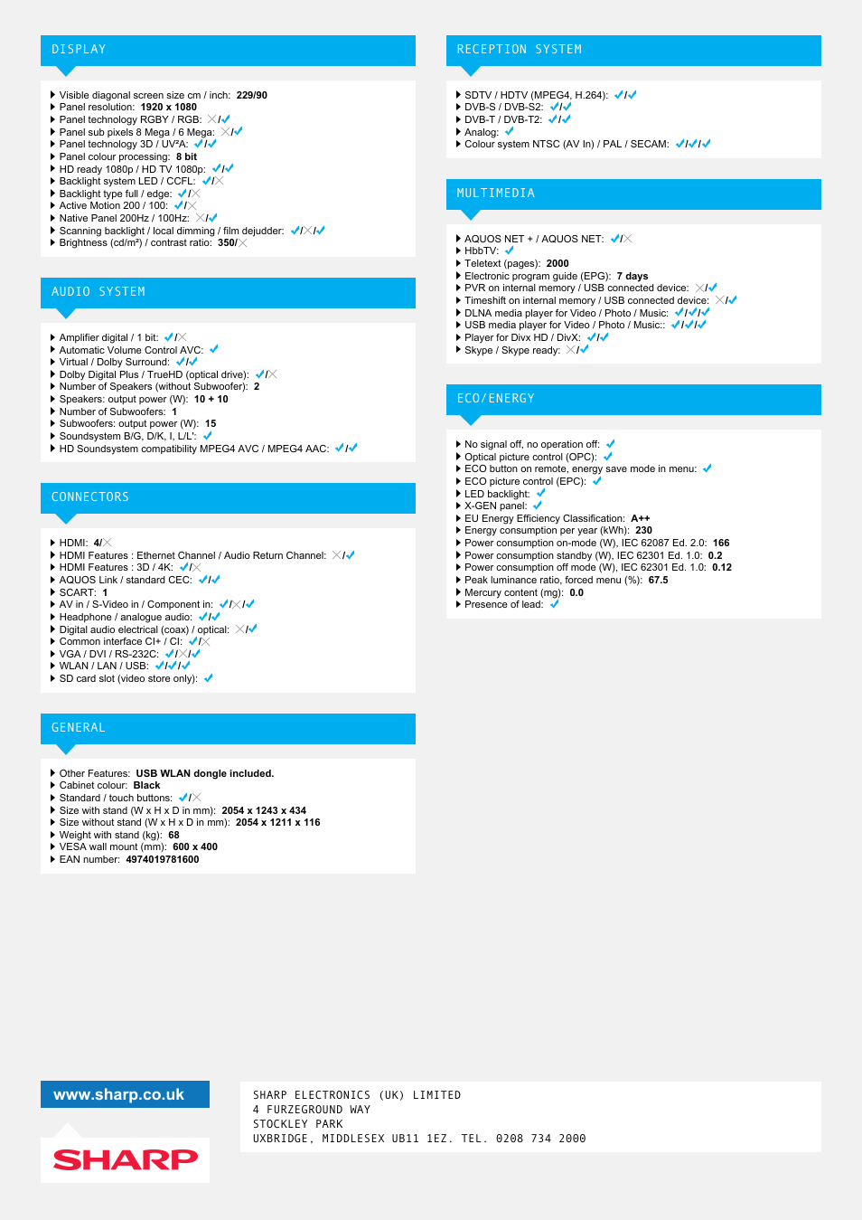 Sharp LC-90LE757K User Manual | Page 2 / 2