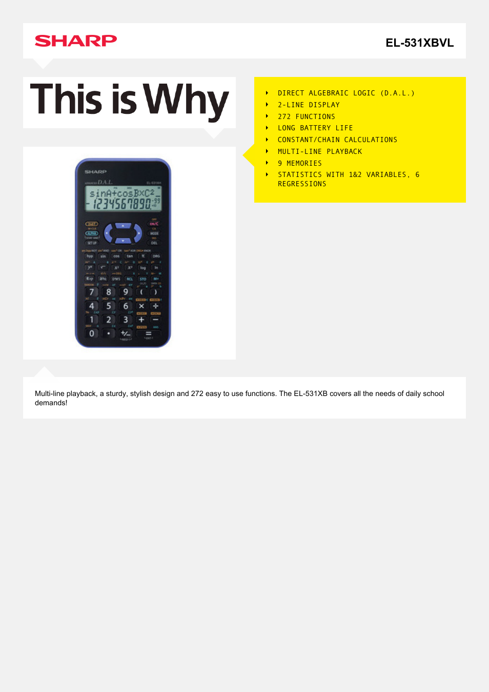 Sharp EL-531XBVL User Manual | 2 pages