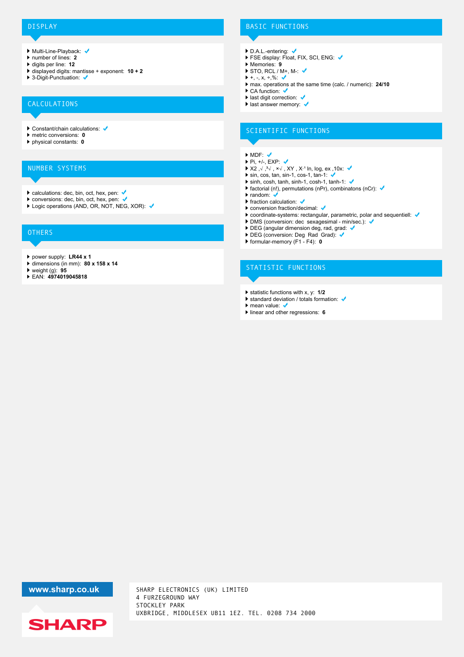 Sharp EL-531XBVL User Manual | Page 2 / 2