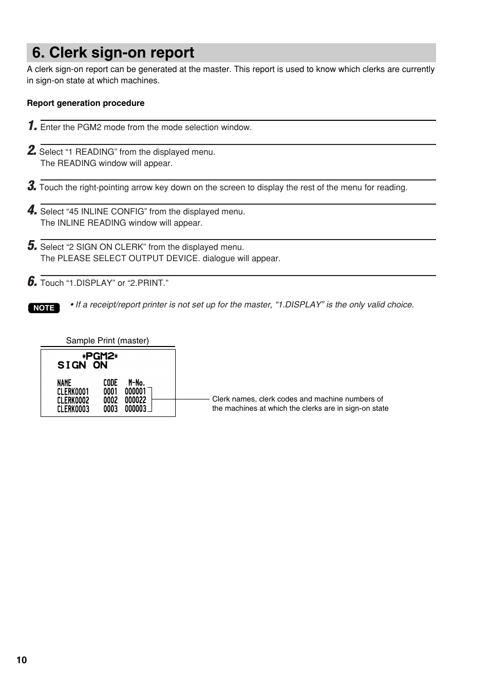 Clerk sign-on report | Sharp UP-3500 User Manual | Page 11 / 59